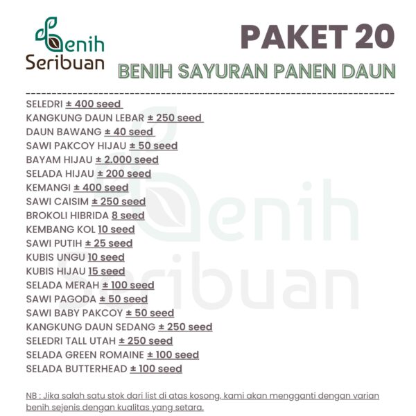 Benih Sayuran Daun 20 Macam Benih Paket Sayur Unggul