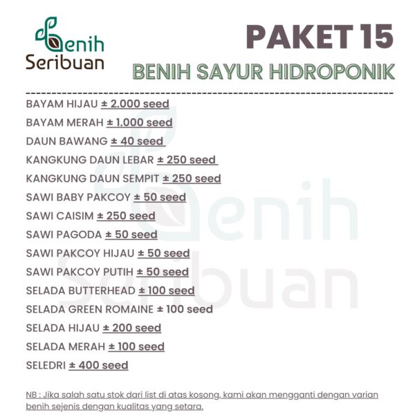 Benih Sayuran Hidroponik 15 Macam Benih Sayur Daun Paket Seribuan