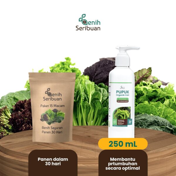 Paket Berkebun Sayur Cepat Panen 30 Hari : Paket 15 Sayur Pemula + Pupuk Organik Cair Daun 250ml