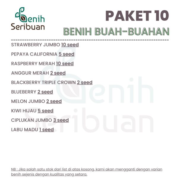 Benih Buah 10 Macam Paket Benih Tanaman Buah-Buahan Seribuan