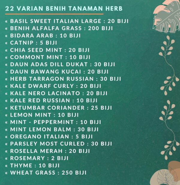 Benih Sayur Sayuran Herbal Tanaman Paket Lengkap Unggul