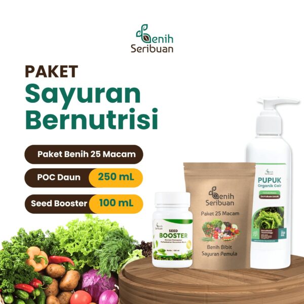 Paket Benih Sayuran Bernutrisi : Paket 25 Sayuran Pemula + Pupuk Organik Cair Sayuran + Seed Booster