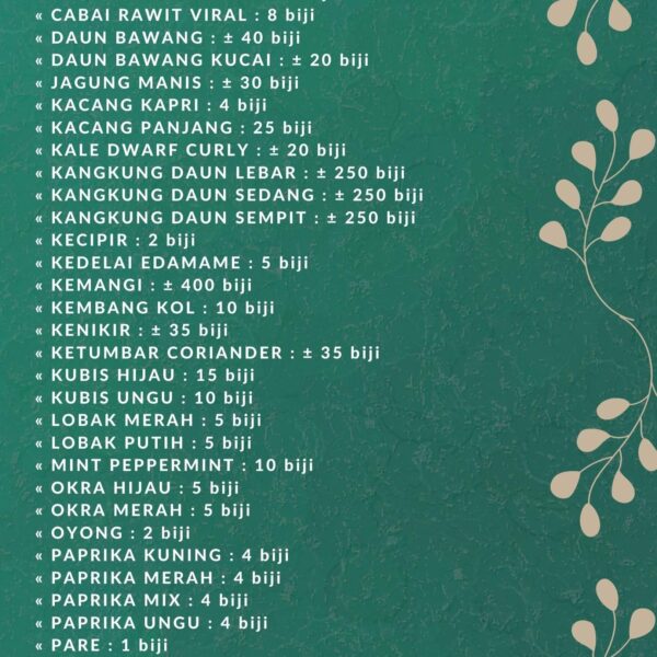Benih Sayur Sayuran Varian Lengkap