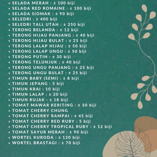 Benih Sayur Sayuran Varian Lengkap